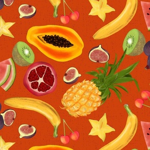 Tropical Fruit Fest - Red Orange -large scale