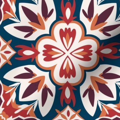 Non-Directional Autumn Colour Ethnic Aesthetic Maximalist Tile Pattern Indian Moroccan Middle Eastern Fresh Vibrant Peaceful Coastal Decor & Wallpaper