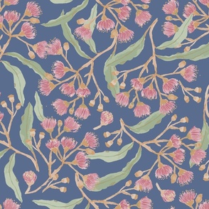 Tossed native Australian gum blossom in pink, green + navy blue