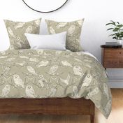 Branches and Vines woodland owls_Linen Taupe Gray_Large