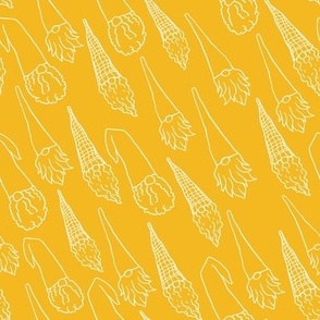 Gnome Hats Falling_White on Gold_LARGE_8x8_(wallpaper_12x12)