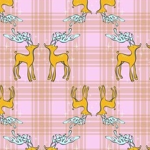 Reindeers on Plaid_Beige on Pink_SMALL_4x4