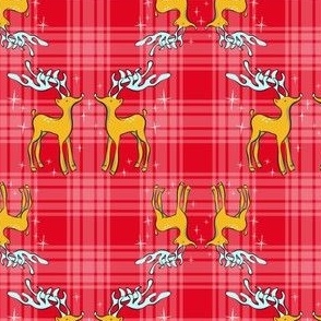 Reindeers on Plaid_Pink on Red_SMALL_4x4
