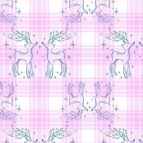 Reindeers on Plaid_Pink on White_SMALL_4x4
