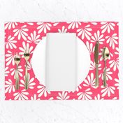 Raspberry red and white Boho Palm leaves by Jac Slade