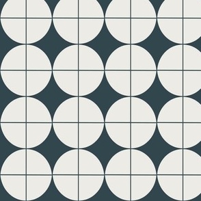 Geometric Circle Quarters grid beige on dark blue  