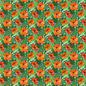 Tropical Hibiscus Vibes - Exotic Orange and Vibrant Green (Small)