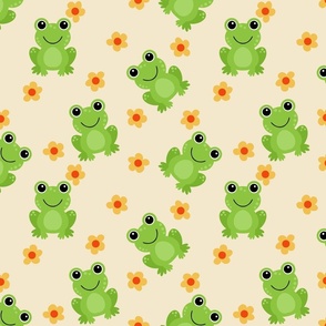 Cute frog with daisy flowers - large