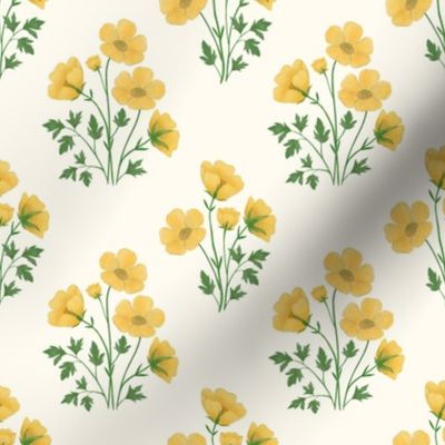 Buttercup Bouquet| Vintage Joyful Yellow Blooms| Beige | small
