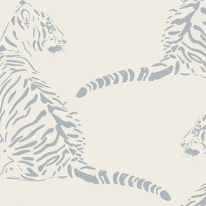 baby tiger | creamy white, French grey blue | baby animal jungle nursery