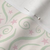 Magical Star Swirls - Pink and Green on Cream