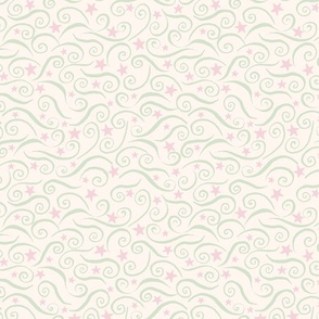 Magical Star Swirls - Pink and Green on Cream