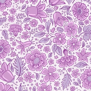 Scattered flowers and leaves in plum | large