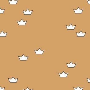 Little minimalist crown design - boho style royal king and queen geomtric origami boat design white on golden yellow