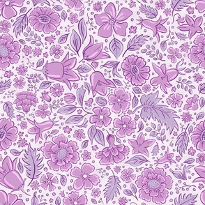 Scattered flowers and leaves in plum | medium
