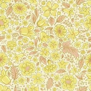 Scattered flowers and leaves in yellow | medium