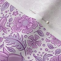 Scattered flowers and leaves in plum and grayish magenta | small