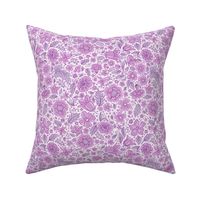 Scattered flowers and leaves in plum and grayish magenta | small