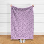 Scattered flowers and leaves in plum and grayish magenta | small