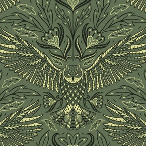 owl - birds of prey moody occult - dark academia, dark green