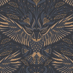 owl - birds of prey moody occult - dark academia, midnight blue gold