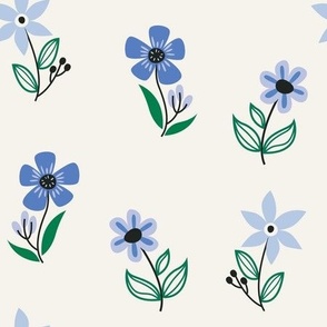 Blue flowers Scandi floral seamless scandinavian art  seamless repeat pattern