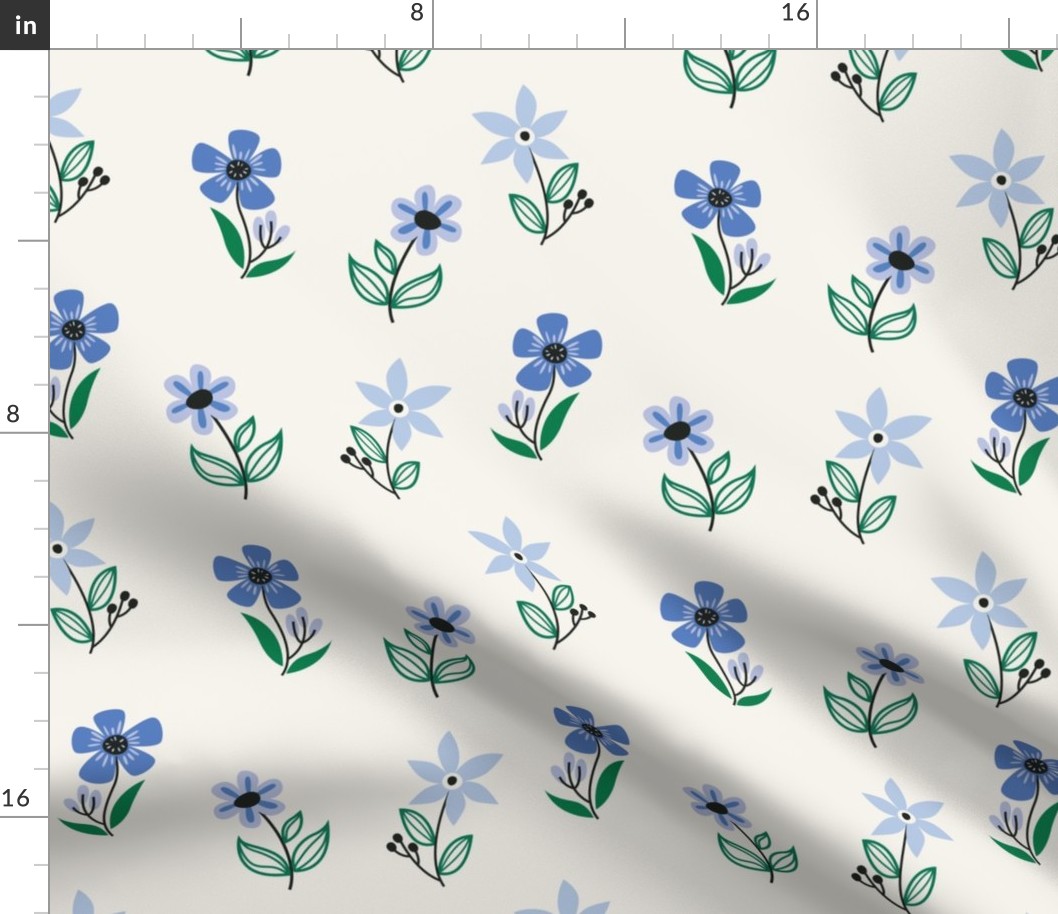 Blue flowers Scandi floral seamless scandinavian art  seamless repeat pattern