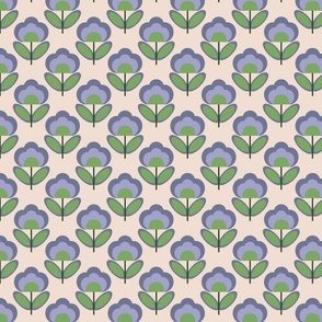 Fluffy Blue and Green Flowers - 1970s Inspired Retro Pattern