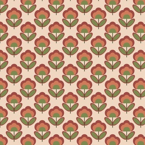 Fluffy Red, Orange, and Green Flowers - 1970s Inspired Retro Pattern