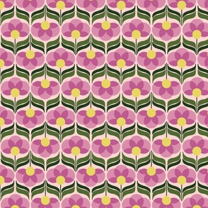Purple and Yellow Geometric Circle Flowers - Funky Retro Inspired Floral Pattern