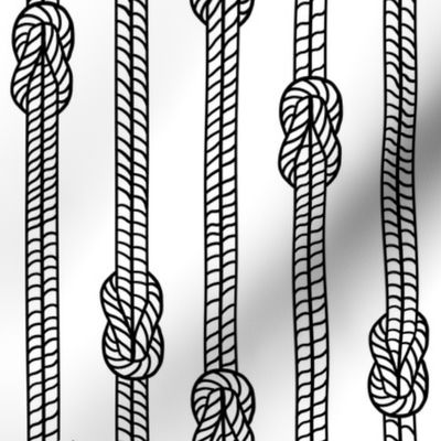 Black and white stripes of hand drawn ropes and knots. 