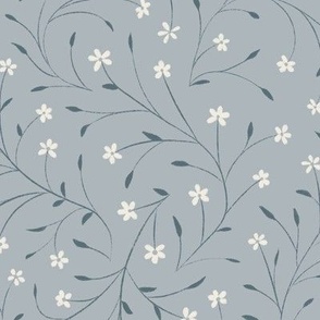 Delicate Vintage Flowers _ Creamy White_ French Gray_ Marble Blue _ Floral