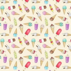 Ice Creams and Lollies on cream - small scale