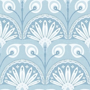Ancient Egyptian Inspired Textured Lotus Floral in pale Blue (Large)