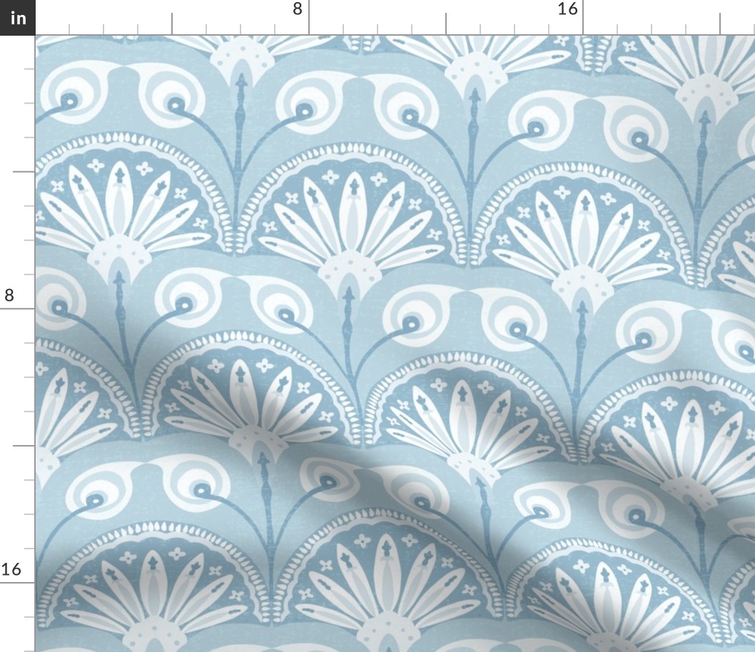 Ancient Egyptian Inspired Textured Lotus Floral in pale Blue (Large)