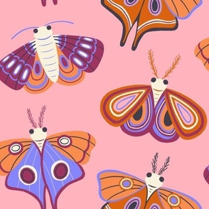 Large Magical Moths on Pink for Autumn and Halloween