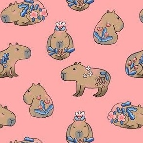 capybara flowers pattern pink