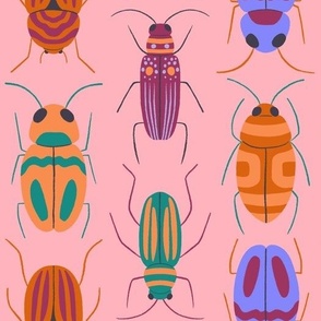 Large Magical Beetles on Pink for Autumn and Halloween