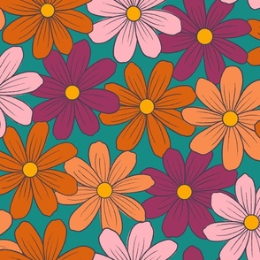 Large Autumn Daisies on Teal Green for Halloween