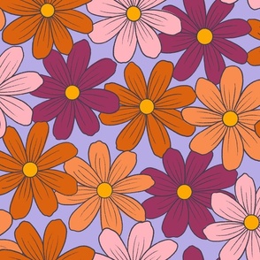 Large Autumn Daisies on Periwinkle Blue for Halloween