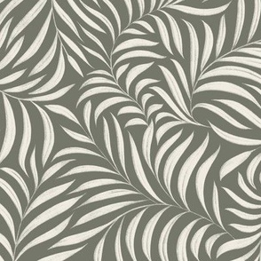 Leaves - creamy white_ limed ash green 02 - tropical botanical