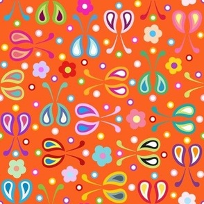 Paisley Rainbow Bugs and Flowers with Dots Orange
