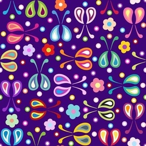 Paisley Rainbow Bugs and Flowers with Dots Midnight