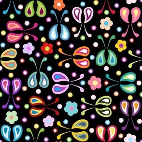 Paisley Rainbow Bugs and Flowers with Dots Black