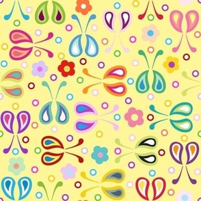Paisley Rainbow Bugs and Flowers with Dots Yellow