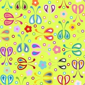 Paisley Rainbow Bugs and Flowers with Dots Neon