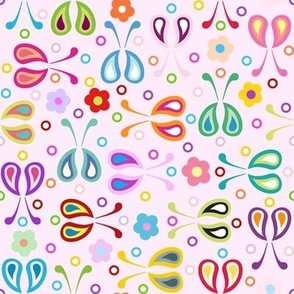 Paisley Rainbow Bugs and Flowers with Dots Soft Pink