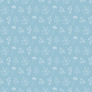 Ditsy Floral Wildflower Light Blue and White