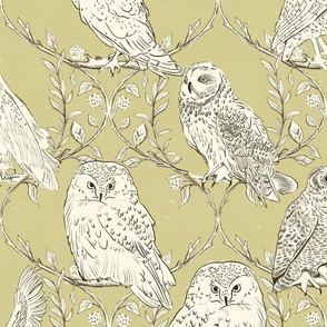 Branches and Vines woodland owls_Light Gold_Large