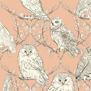 Branches and Vines woodland owls_Pink Blush_Large